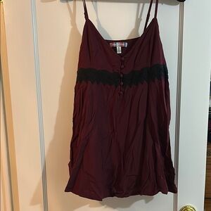 Urban Outfitters Burgundy with black lace trim babydoll dress with lining